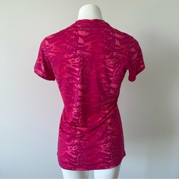 Under Armour Pink Animal Print Fitted Tee M Leopard Heat Gear - Picture 4 of 7
